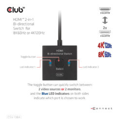 CLUB3D HDMI 2-in-1 Bi-directional Switch for 8K60Hz or 4K120Hz - Afbeelding 10