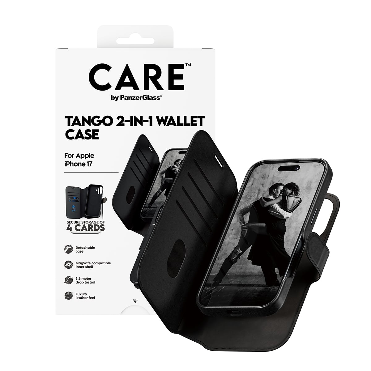 PanzerGlass CARE™ by ® Tango 2-in-1 Wallet Case w. MagSafe iPhone 17 mobiele telefoon behuizingen Hoes Zwart - Afbeelding 6