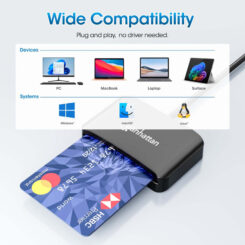 Manhattan USB-C smartcardlezer met contact, met microSD-slot, USB-C male connector, compatibel met Windows, macOS en Linux, leest SIM-kaarten met adapter, kabel van 1 m, zwart, 3 jaar garantie - Afbeelding 5