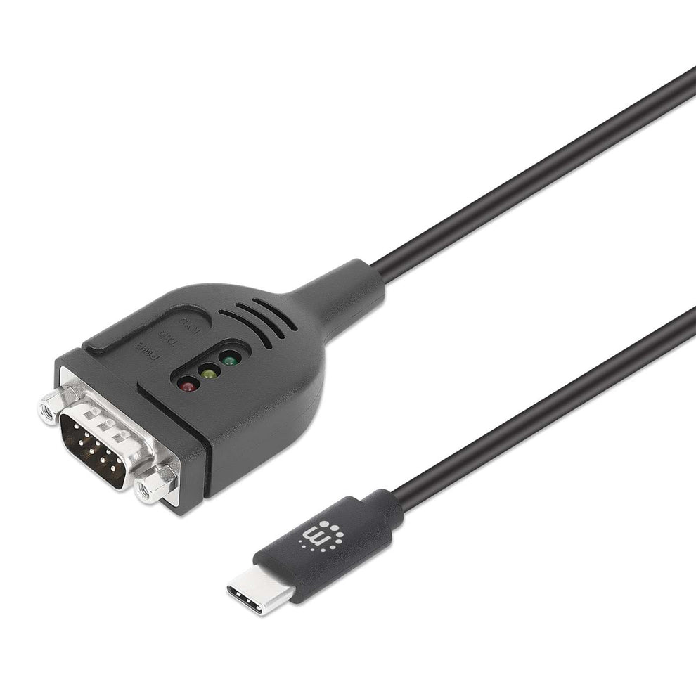 Manhattan USB-C naar seriële converterkabel, 1 m, mannelijk naar mannelijk, RS232/COM/DB9, Prolific PL2303GT-chip, zwart, 3 jaar garantie