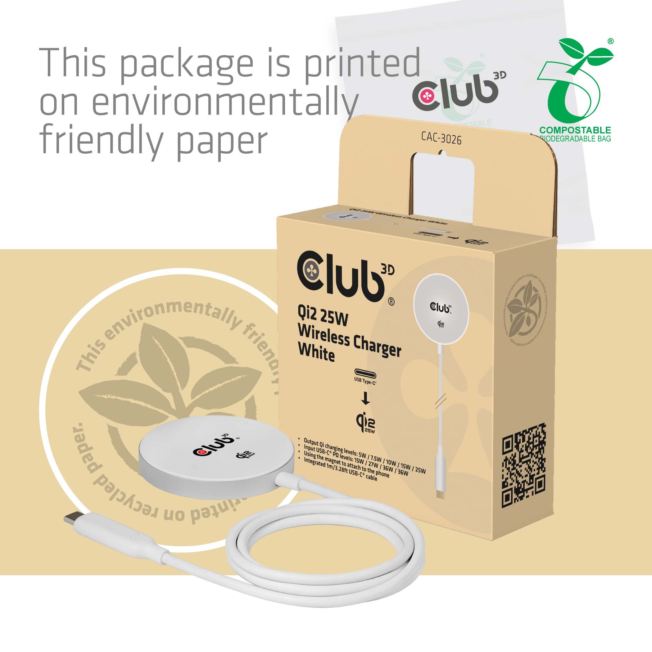 CLUB3D CAC-3027 Qi2 25W draadloze oplader zwart Qi 2.2 MagSafe-compatibel magnetisch pad - Afbeelding 10