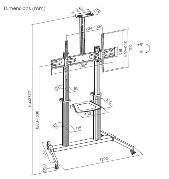 Equip 60“-100” Heavy Duty Mobiele Vloersteun - Afbeelding 8