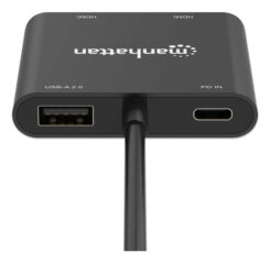 Manhattan USB-C naar dual HDMI & USB-A adapter, Dubbele 4K@30Hz of enkele 4K@60Hz, USB-A 480 Mbps (USB 2.0), Power Delivery 100W doorvoer, kabel 15 cm, zwart, 3 jaar garantie - Afbeelding 9