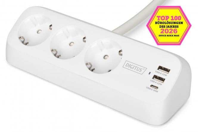 DIGITUS Steckdosenleiste 2x + 2USB  1,5m 12W 30W weiß