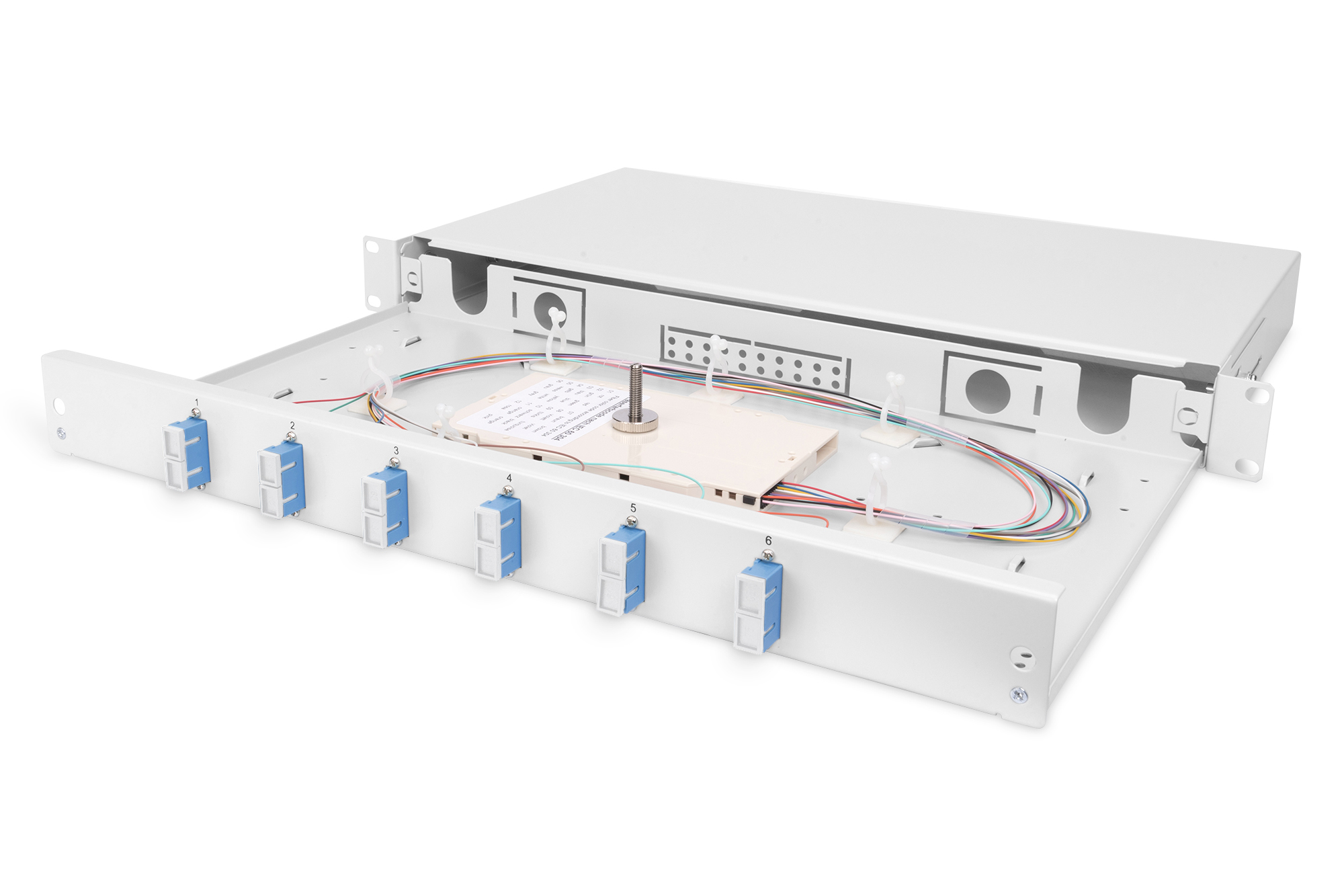 DIGITUS LWL Spleißbox 1HE bestückt 6x SC DX OS2 grijs