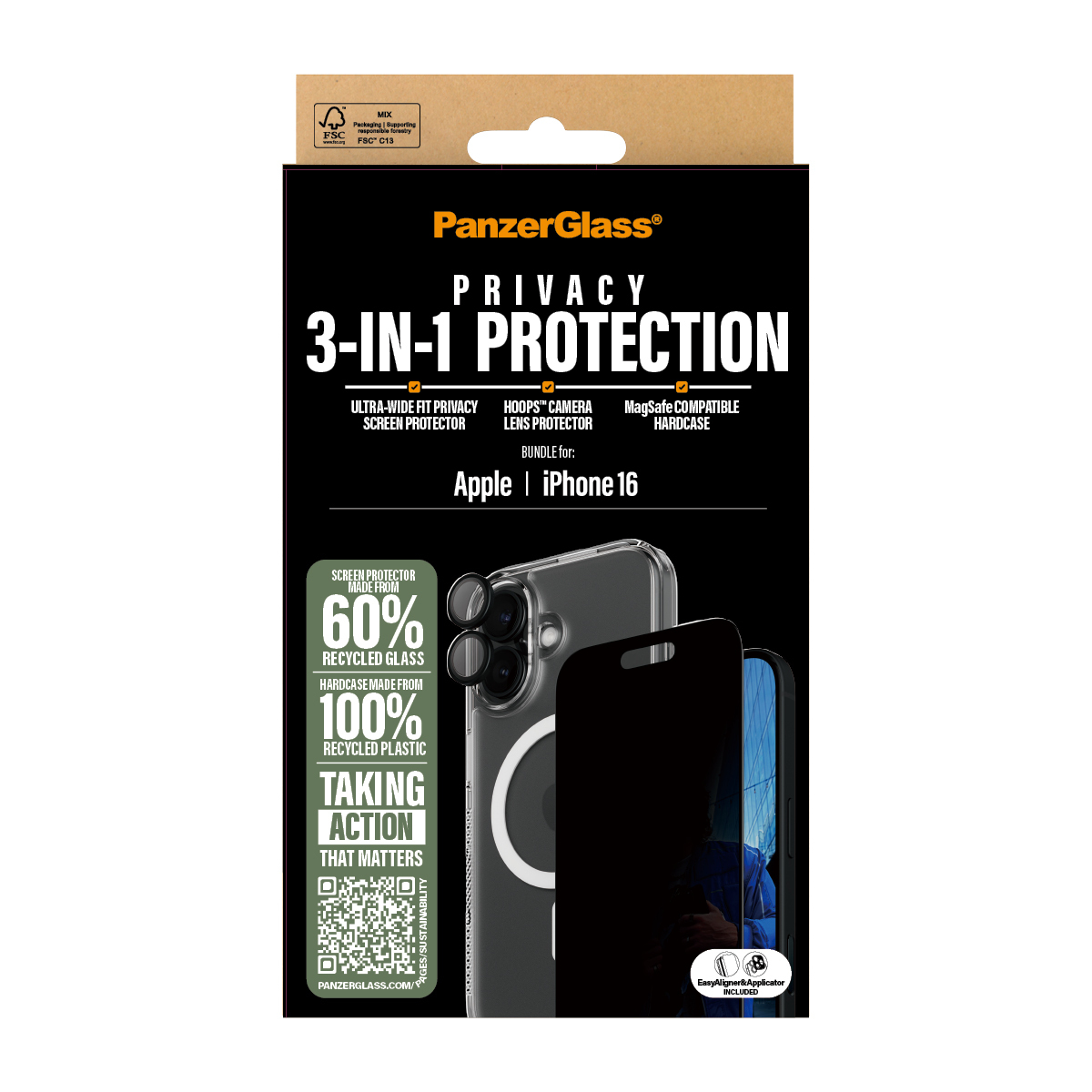 PanzerGlass ® 3-in-1 Privacy Protection Bundle iPhone 16 Doorzichtige schermbeschermer Apple 1 stuk(s) - Afbeelding 4