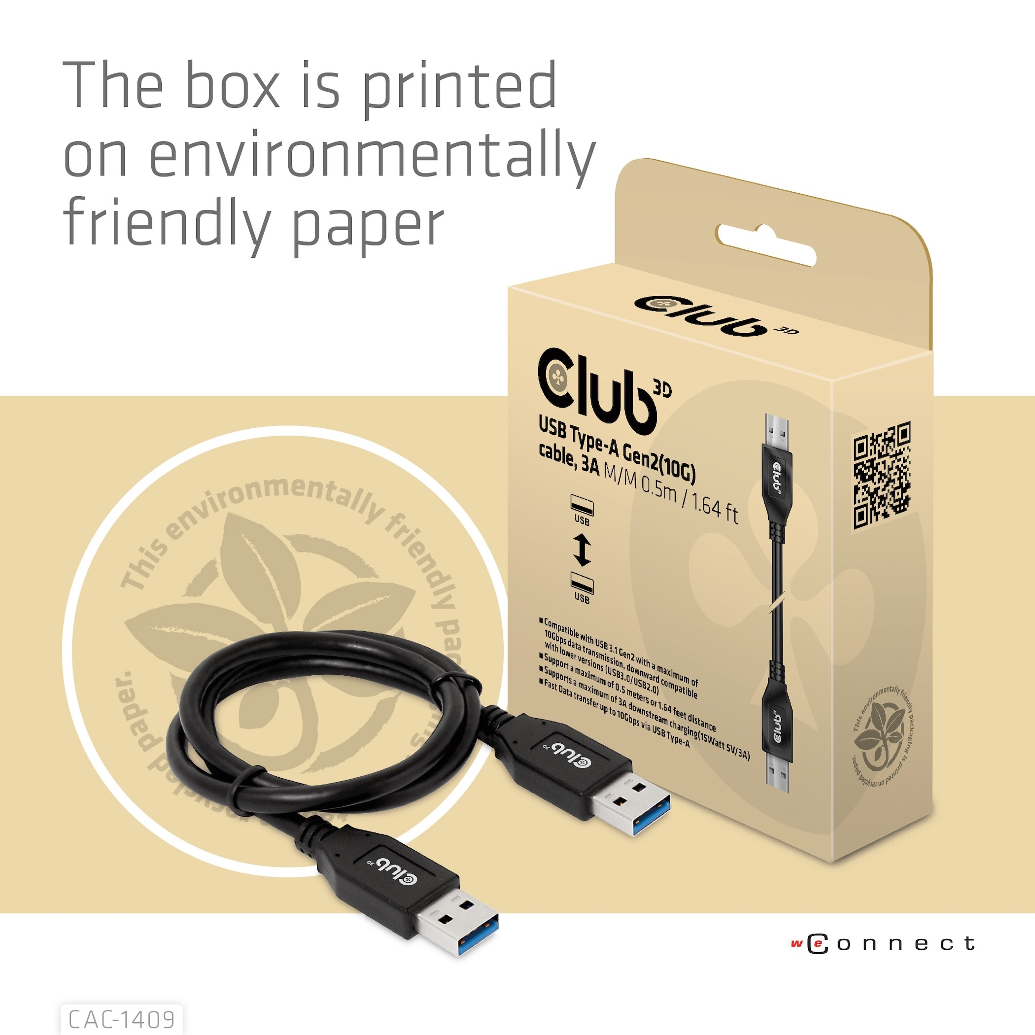 CLUB3D USB Type-A Gen2(10G) cable, 3A M/M 0.5m / 1.64 ft - Afbeelding 5