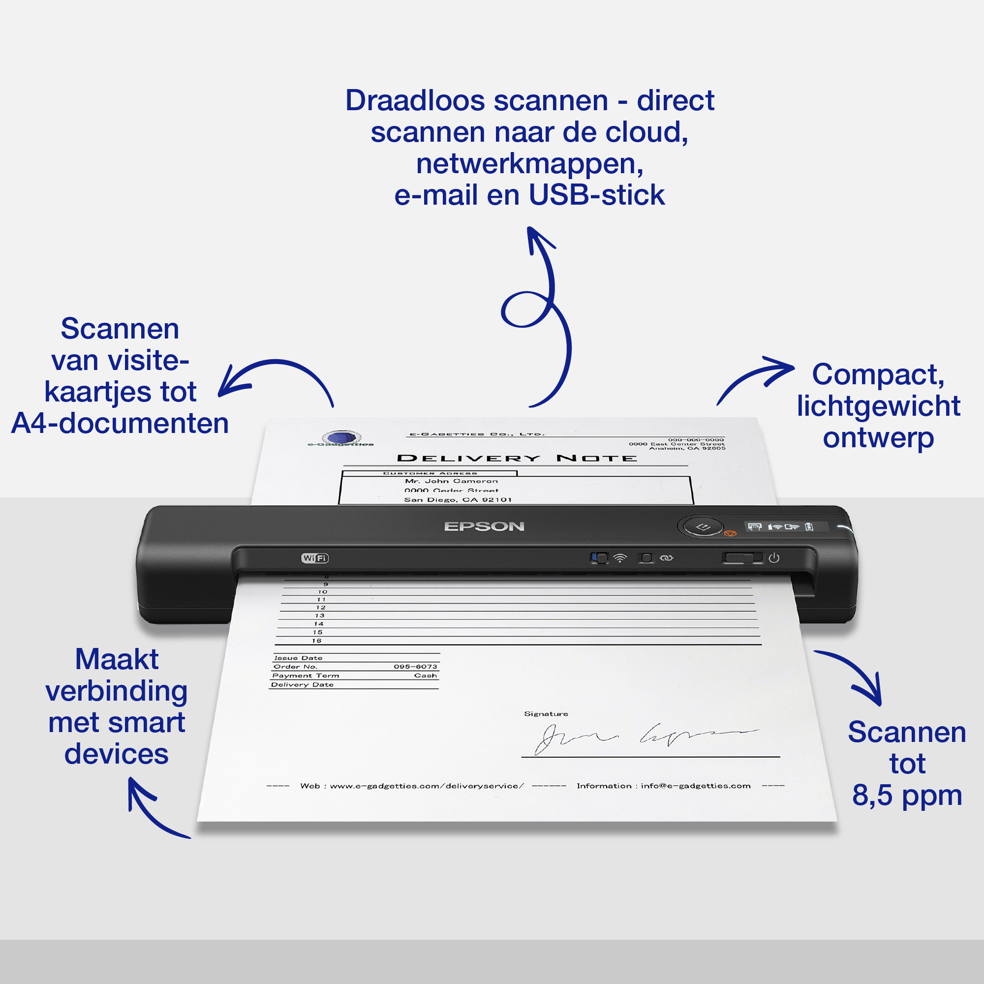 Epson WorkForce ES-60W, snelle draadloze mobiele A4-scanner met Wi-Fi-connectiviteit, ScanSmart-technologie en LCD-scherm - Afbeelding 3