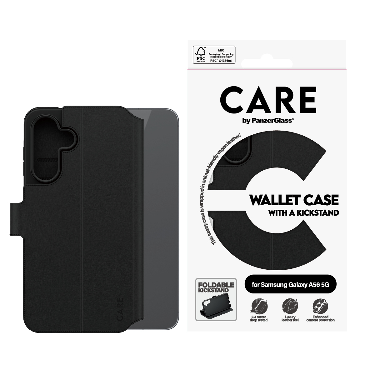PanzerGlass CARE™ by ® Wallet Case w. Kickstand Samsung Galaxy A56 5G mobiele telefoon behuizingen 17 cm (6.7") Hoes Zwart - Afbeelding 4