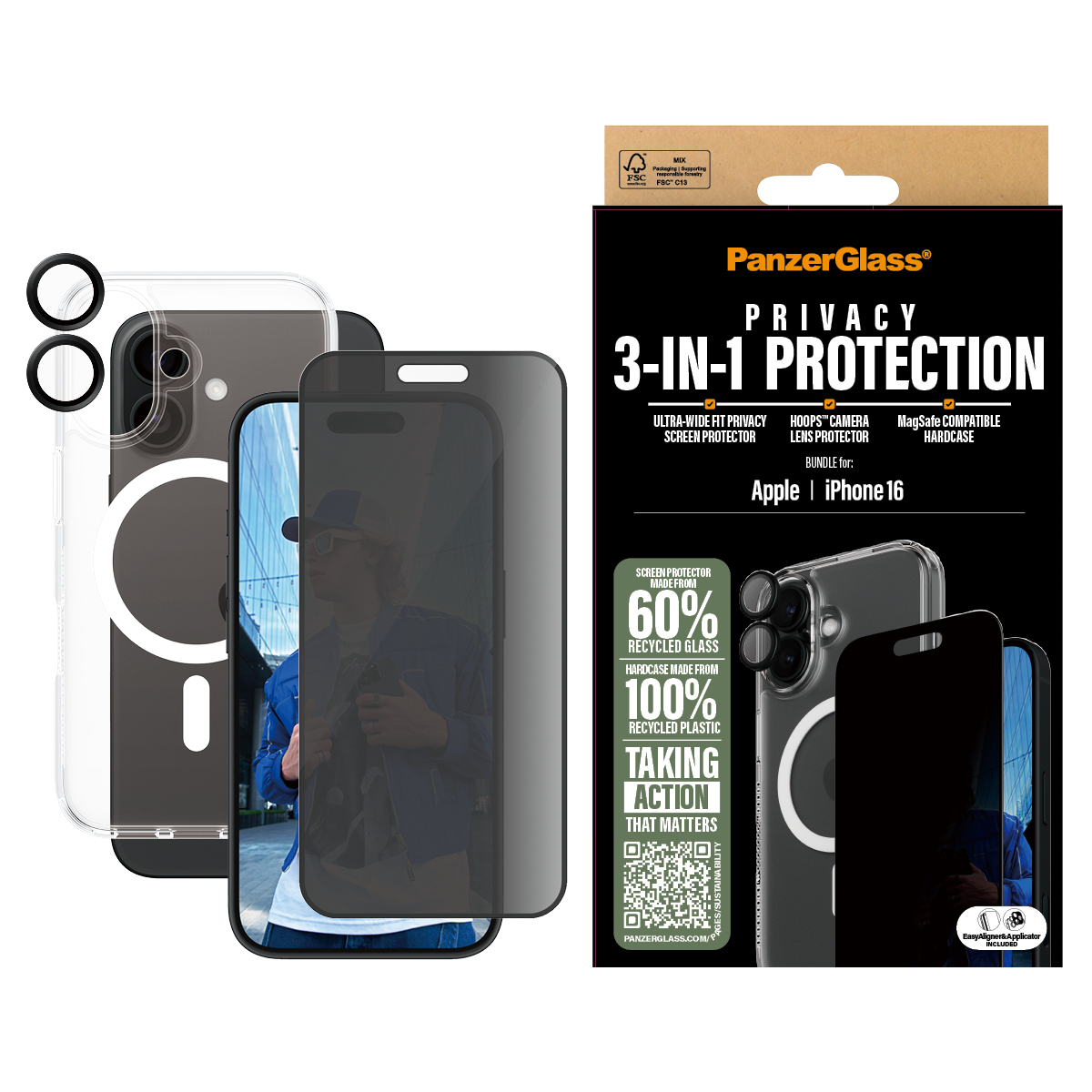 PanzerGlass ® 3-in-1 Privacy Protection Bundle iPhone 16 Doorzichtige schermbeschermer Apple 1 stuk(s) - Afbeelding 3