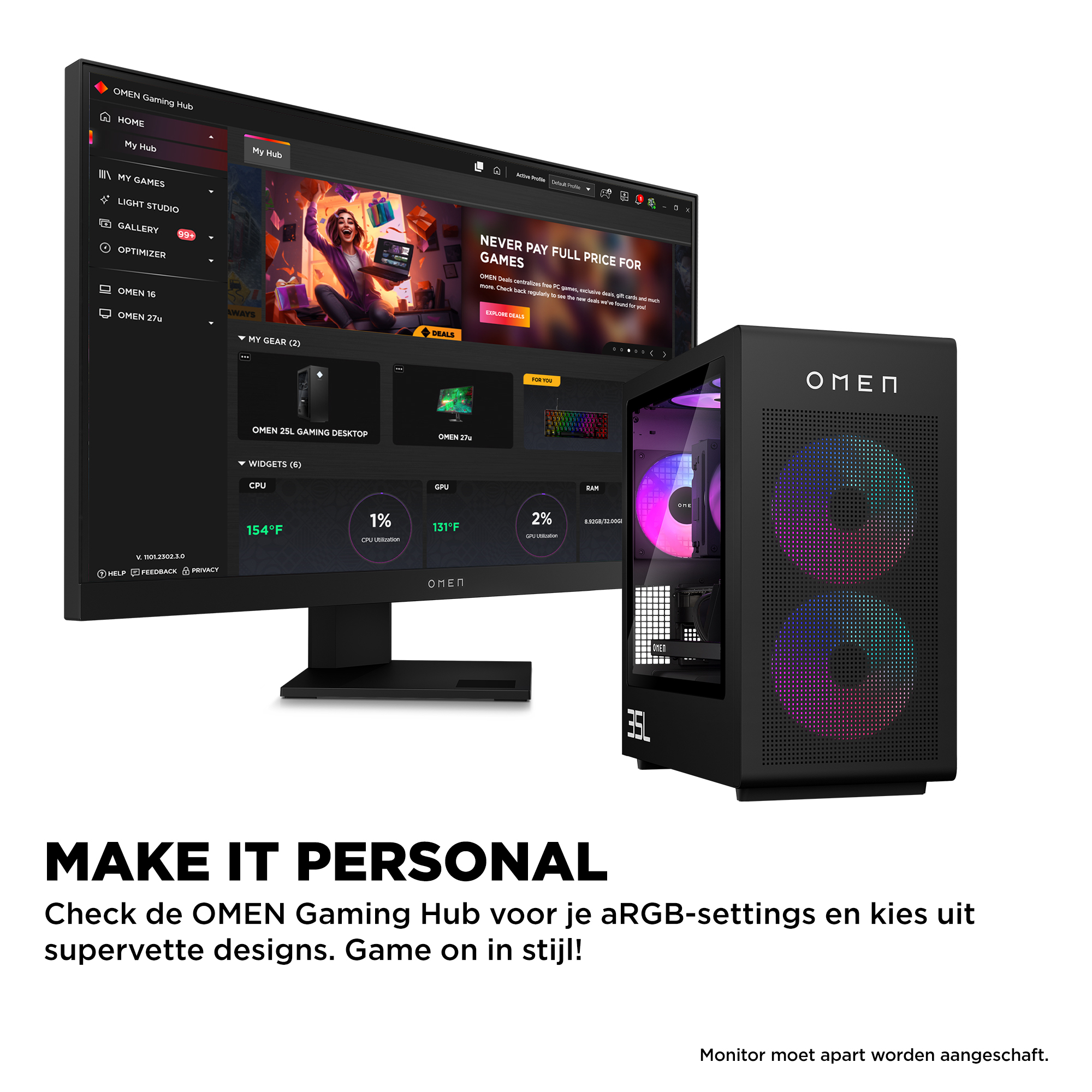 HP OMEN 35L GT16-1367nd AMD Ryzen 7 9800X3D 32GB DDR5 1TB PCIe NVMe SSD RTX 5060 Ti 16GB W11H AMD Ryzen™ 7 DDR5-SDRAM NVIDIA GeForce RTX 5060 Ti Windows 11 Home Tower PC Zwart - Afbeelding 9