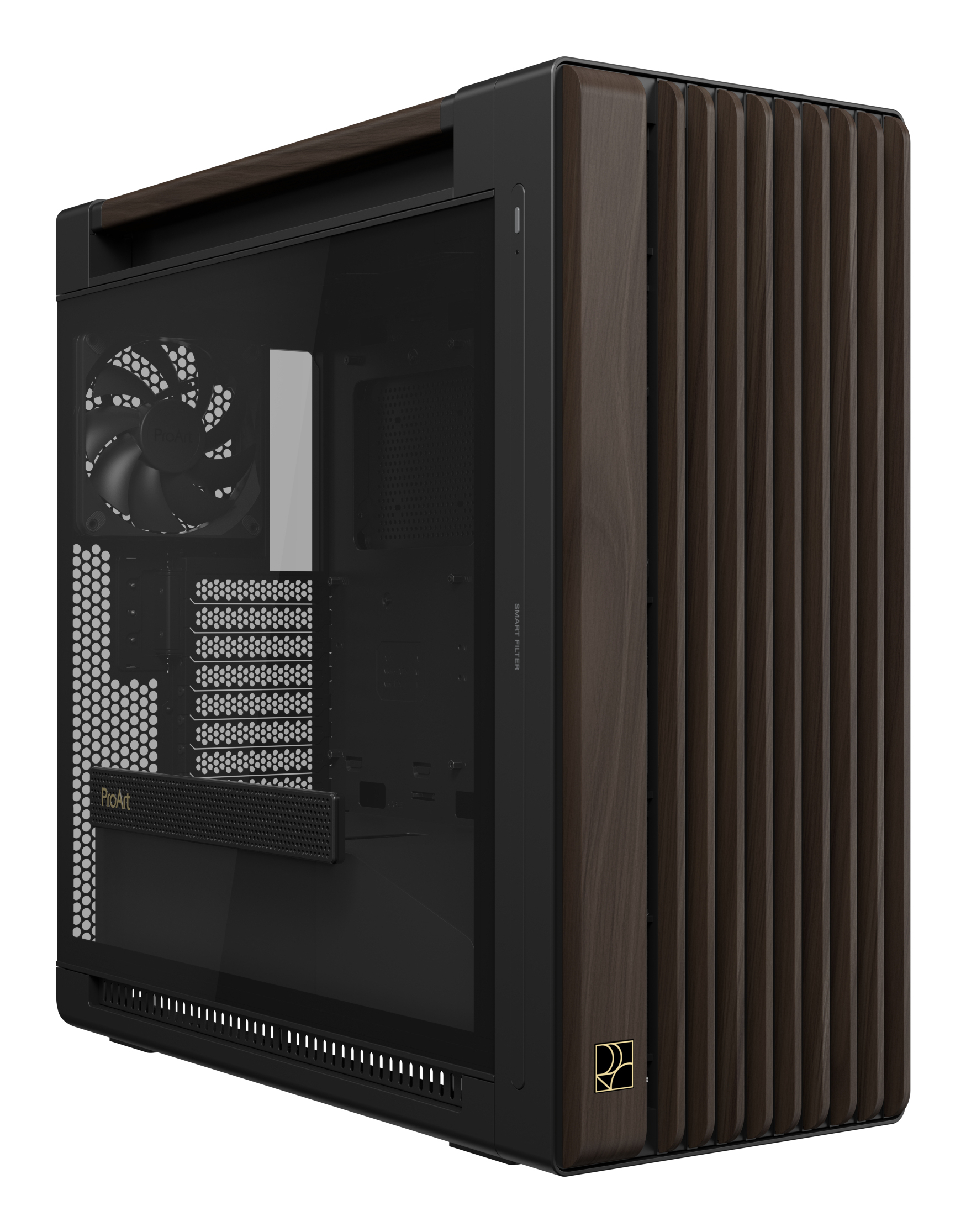 ASUS ProArt PA602 Wood Edition Modern Black - Tempered Glass Panel Midi Tower Zwart, Hout