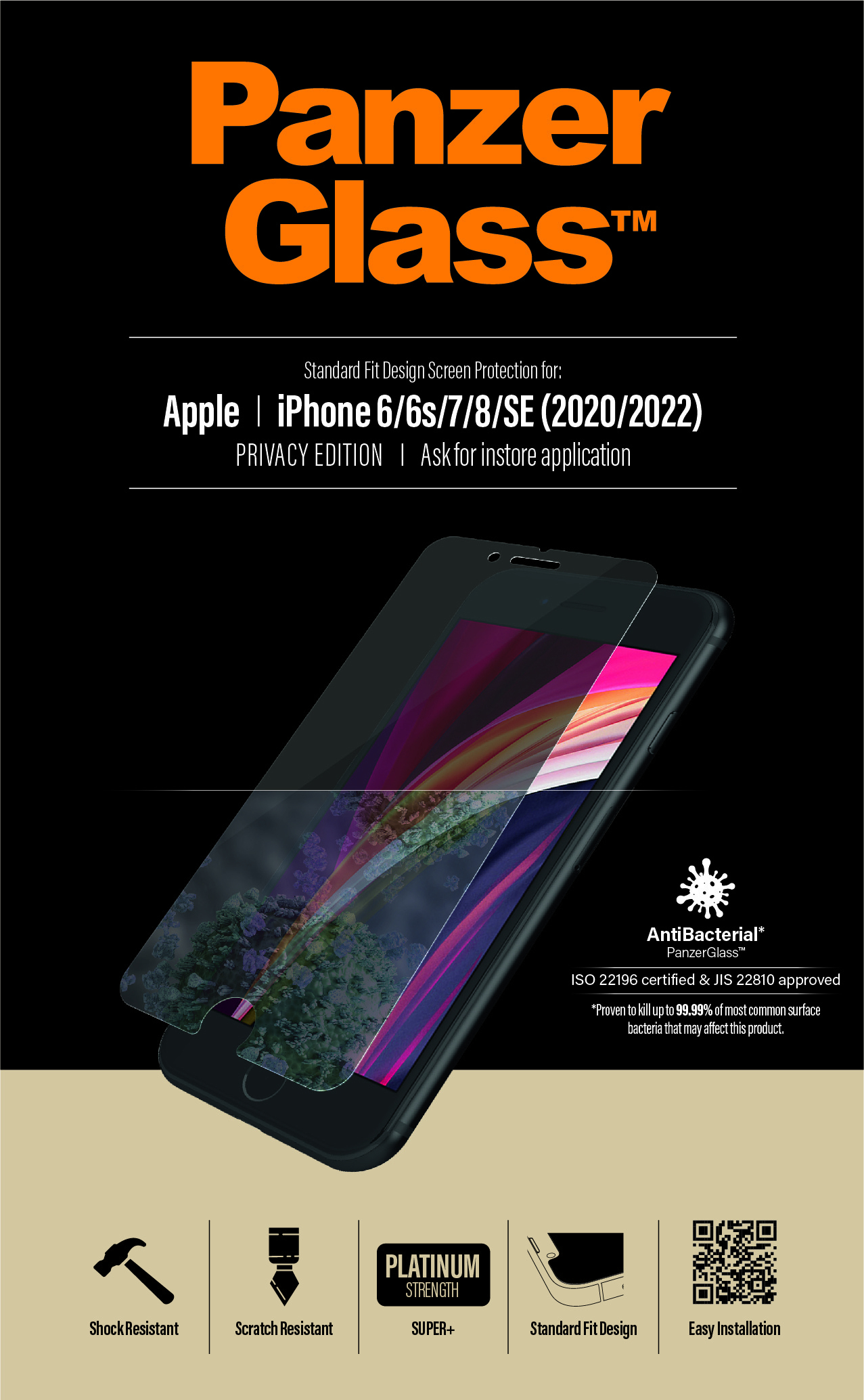 PanzerGlass ® Privacy Screen Protector iPhone SE (2020/2022) | 8 | 7 | 6 | 6s | Standard Fit Doorzichtige schermbeschermer Apple 1 stuk(s) - Afbeelding 10