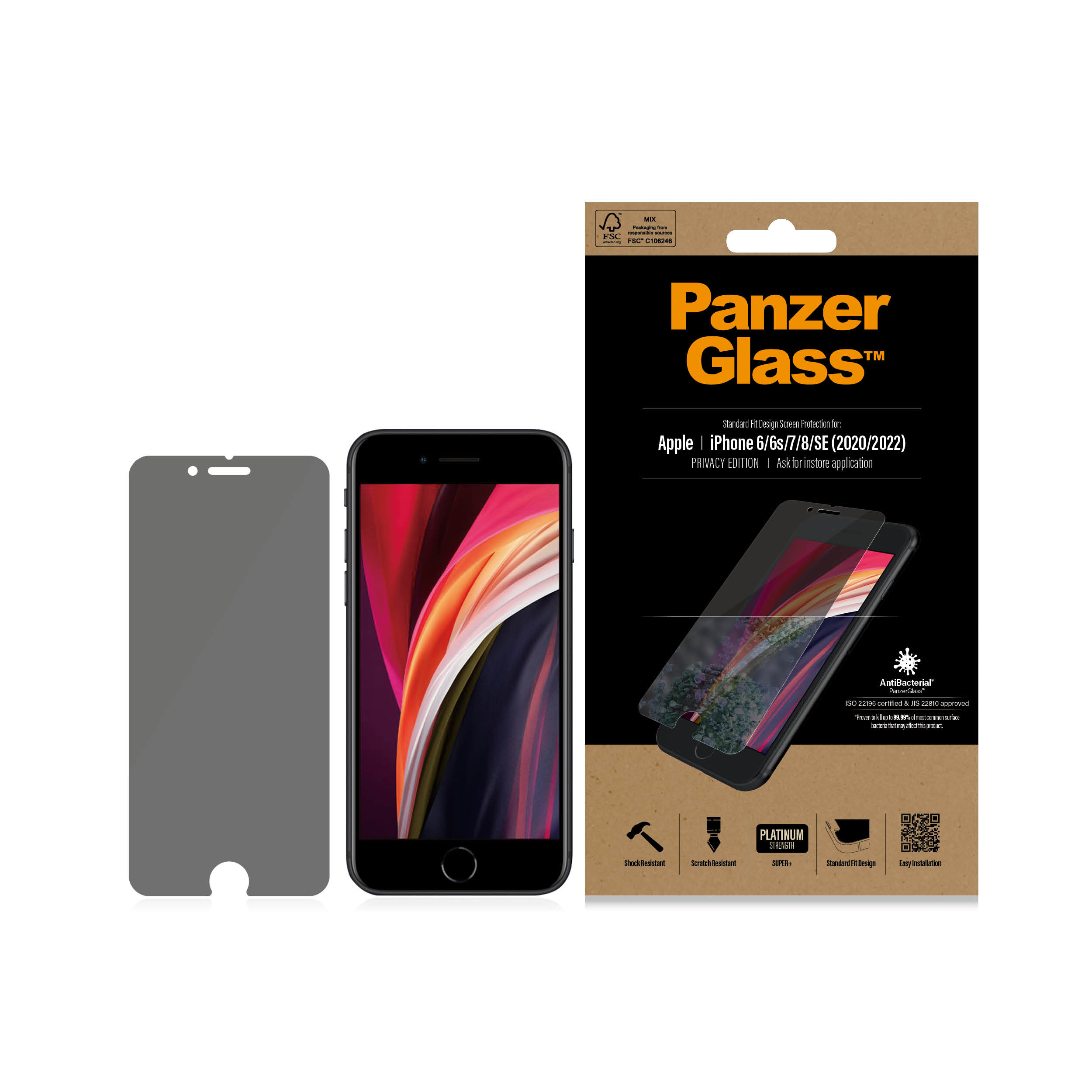 PanzerGlass ® Privacy Screen Protector iPhone SE (2020/2022) | 8 | 7 | 6 | 6s | Standard Fit Doorzichtige schermbeschermer Apple 1 stuk(s) - Afbeelding 4