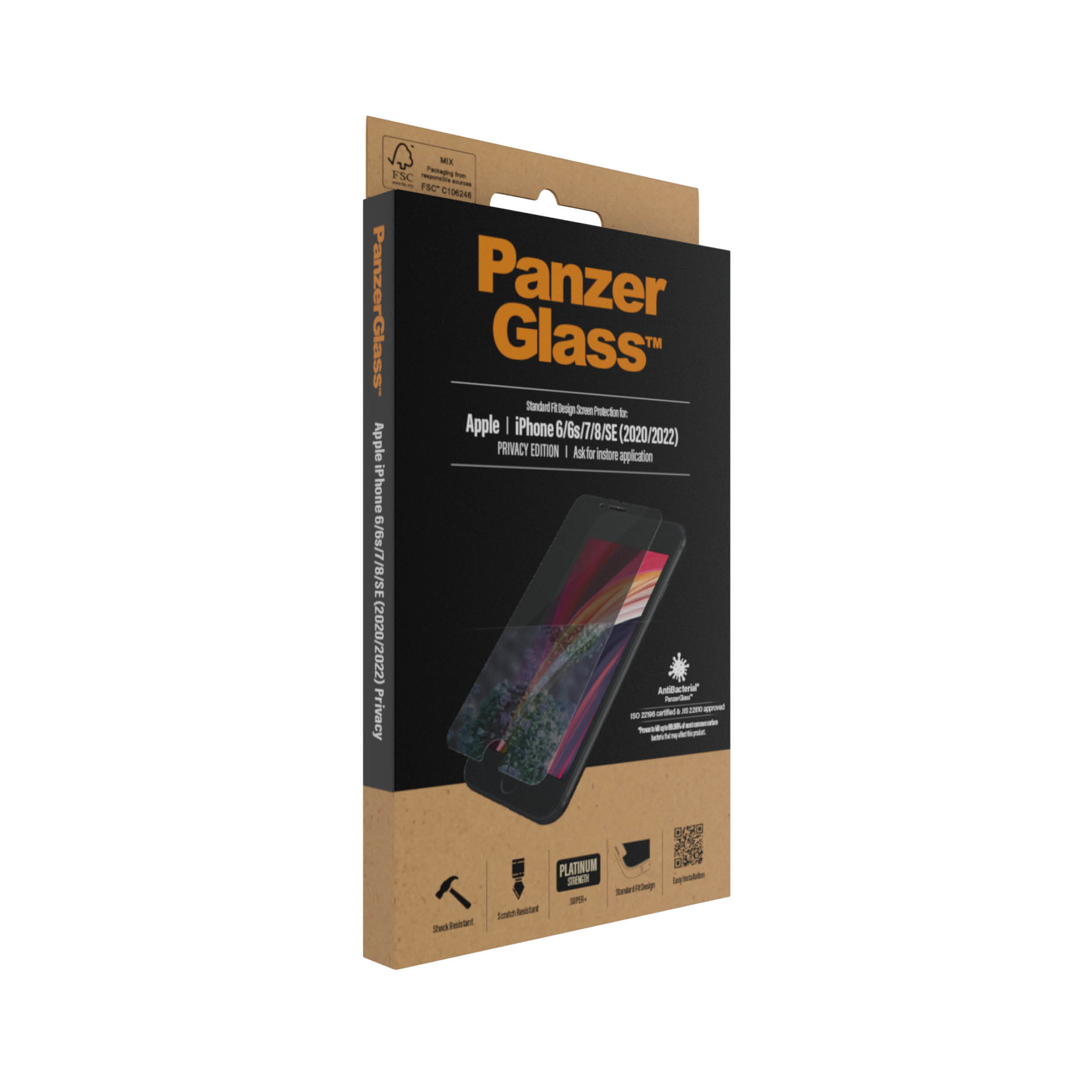 PanzerGlass ® Privacy Screen Protector iPhone SE (2020/2022) | 8 | 7 | 6 | 6s | Standard Fit Doorzichtige schermbeschermer Apple 1 stuk(s) - Afbeelding 5