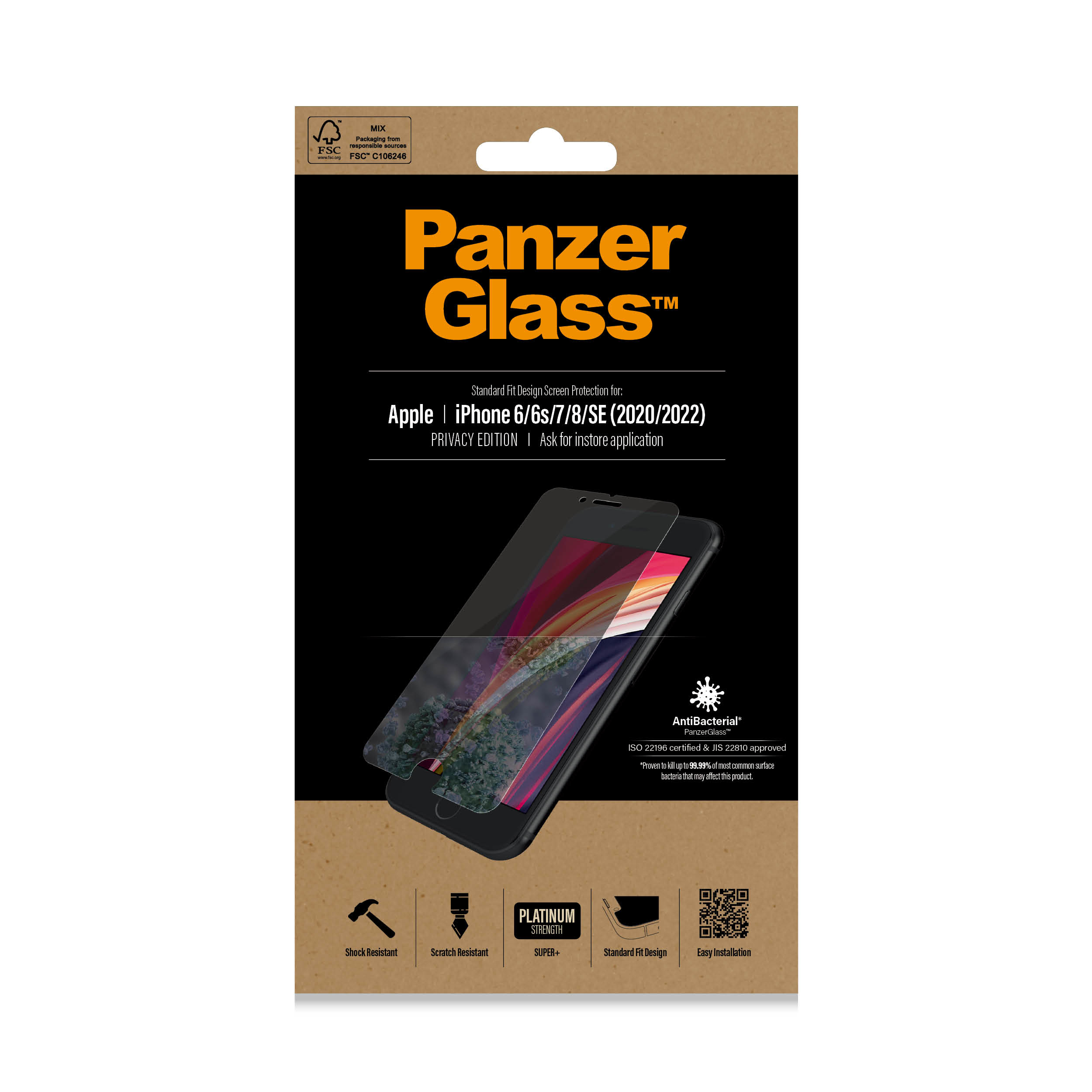 PanzerGlass ® Privacy Screen Protector iPhone SE (2020/2022) | 8 | 7 | 6 | 6s | Standard Fit Doorzichtige schermbeschermer Apple 1 stuk(s) - Afbeelding 3