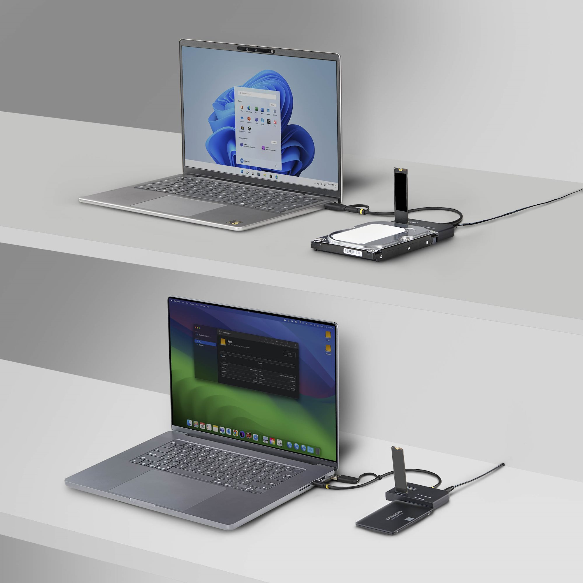 StarTech.com USB-C/USB-A naar M.2 NVMe en 2.5in/3.5in SATA Adapter, 10Gbps, Tool-Free Externe SSD Hard Drive Lezer, B+M/M-Key - Afbeelding 6