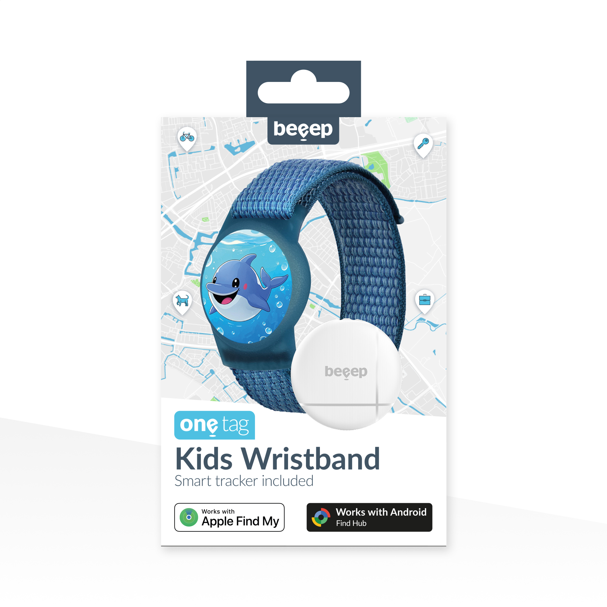 Beeep OneTag Apple Find My & Android Tracker - Kids Wristband Velcro Dolphin - Afbeelding 9
