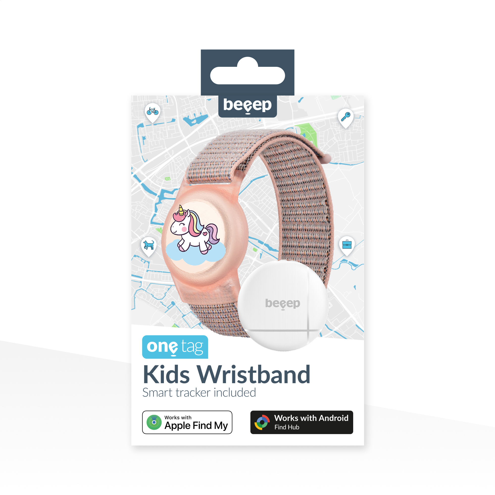 Beeep OneTag Apple Find My & Android Tracker - Kids Wristband Velcro Unicorn - Afbeelding 9