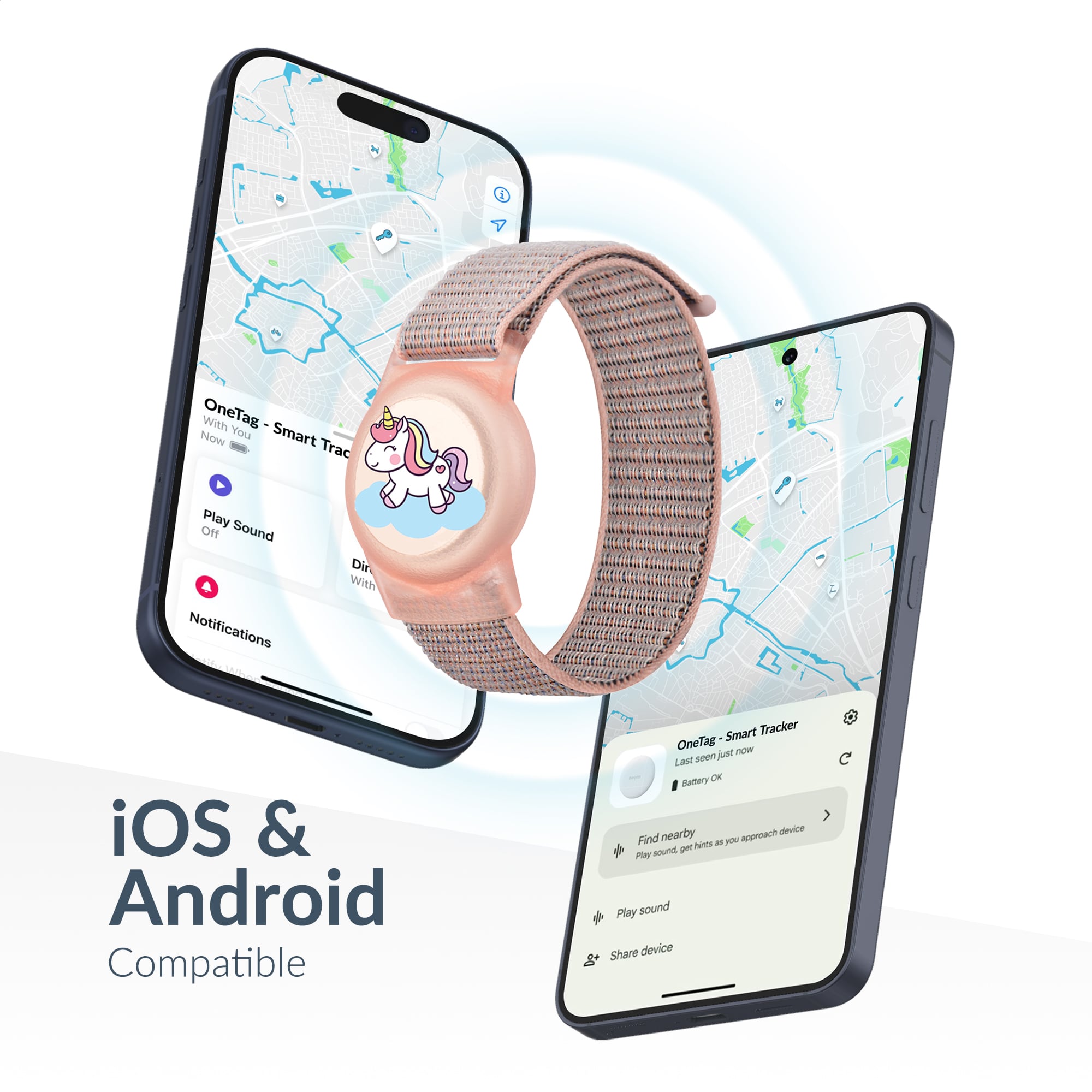 Beeep OneTag Apple Find My & Android Tracker - Kids Wristband Velcro Unicorn