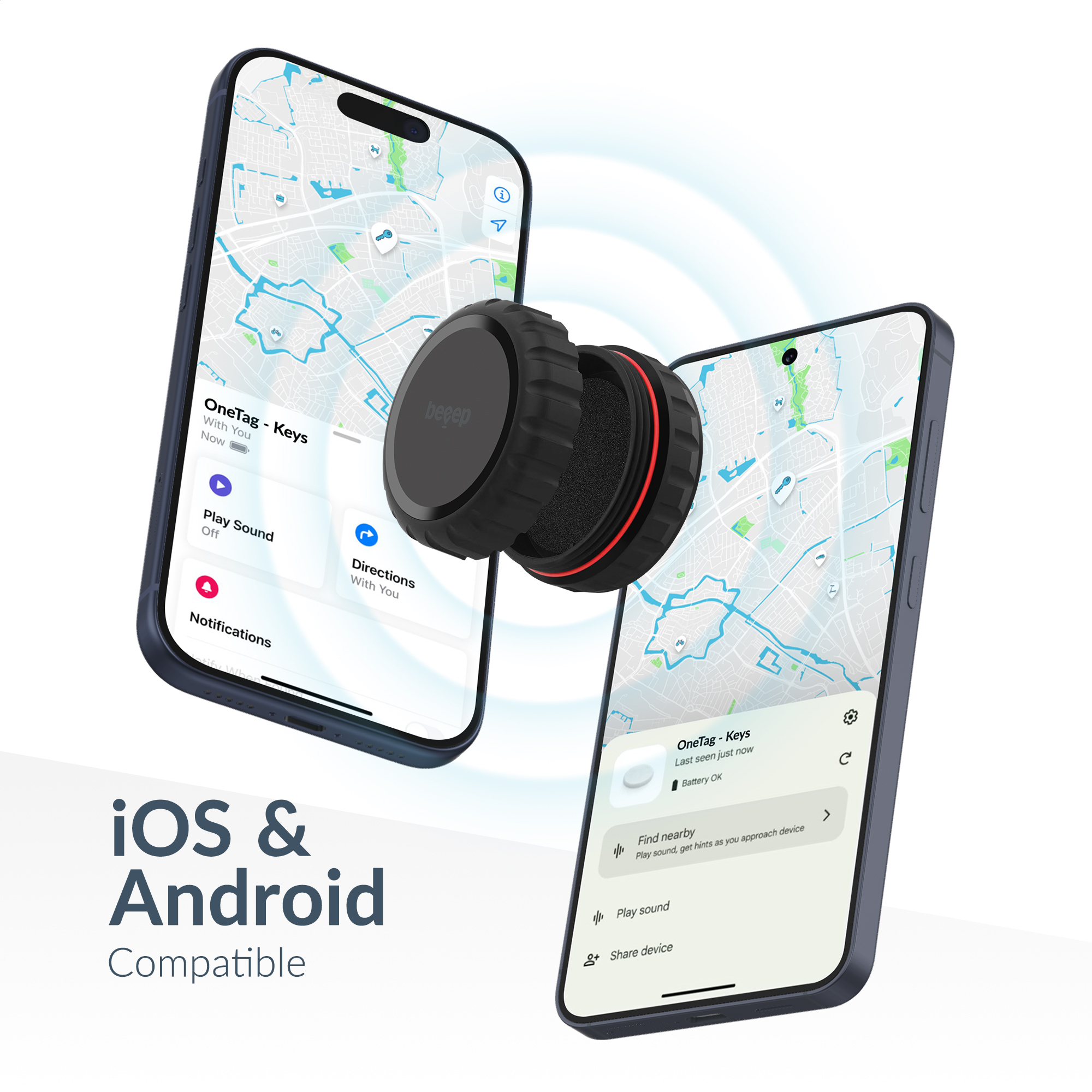 Beeep OneTag Apple Find My & Android Tracker - Waterproof Case - Black