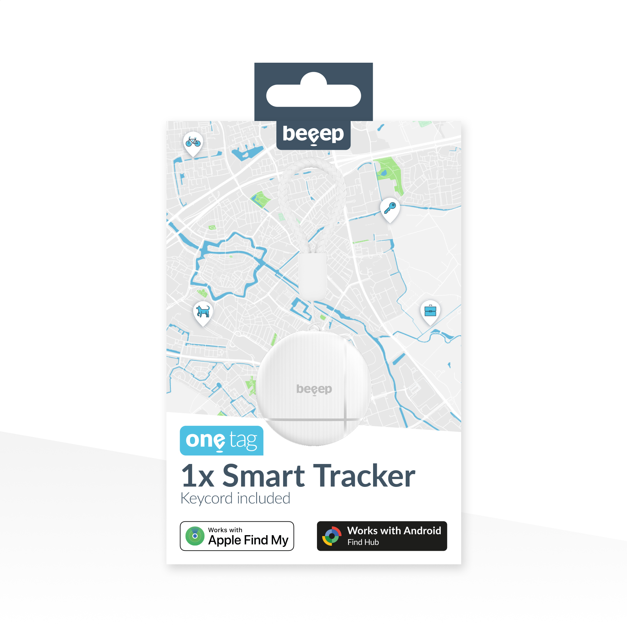 Beeep OneTag Apple Find My & Android Tracker White & Keychain White - 1 pack - Afbeelding 9