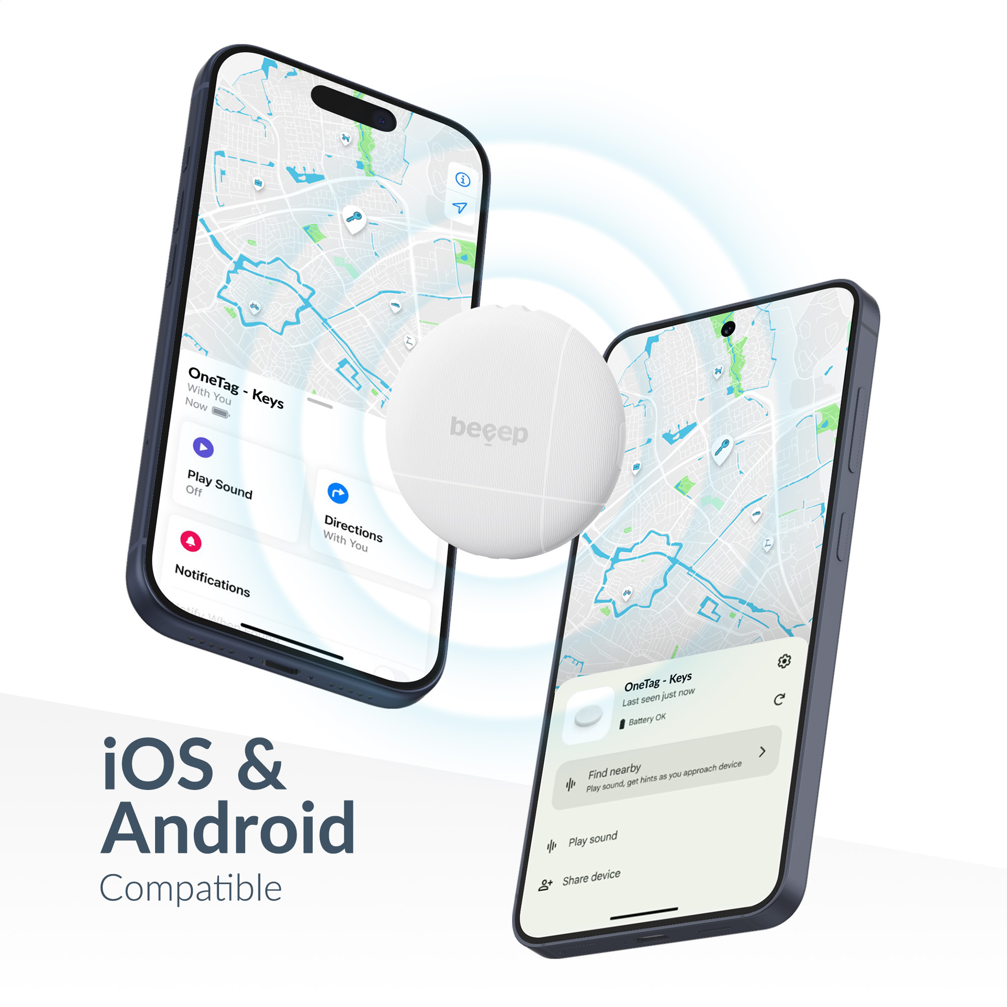 Beeep OneTag Apple Find My & Android Tracker White & Keychain White - 1 pack - Afbeelding 2