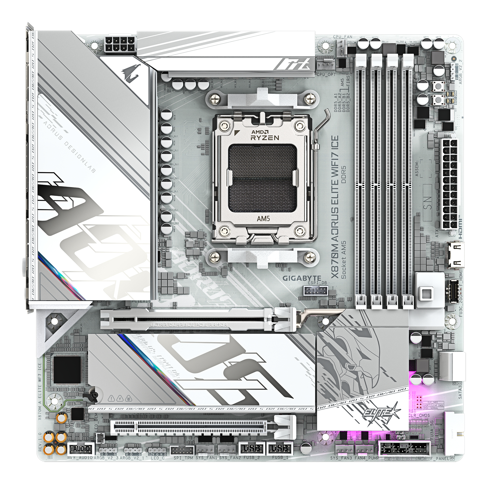 GIGABYTE X870M AORUS ELITE WIFI7 ICE AMD X870 Socket AM5 micro ATX - Afbeelding 3