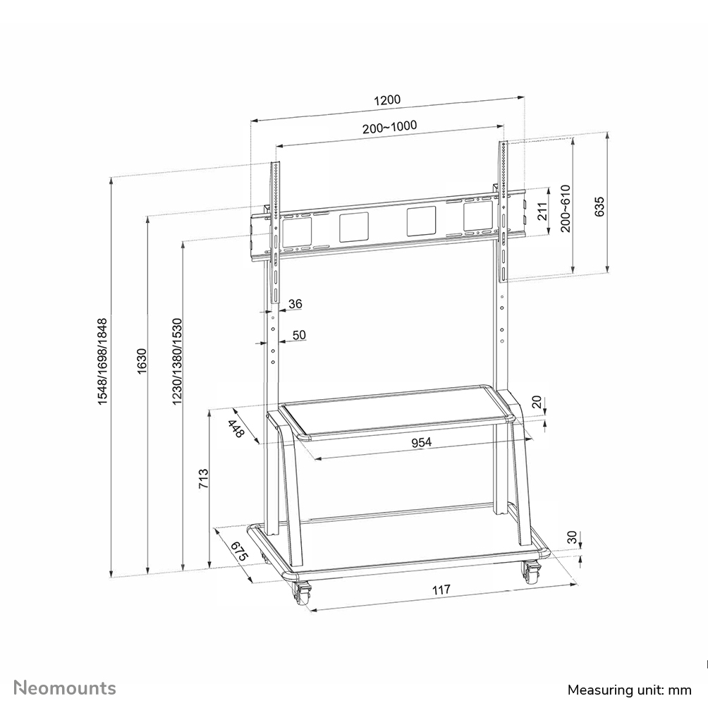 Neomounts NS-M4000BLACK TV trolley 60-105" - Afbeelding 14