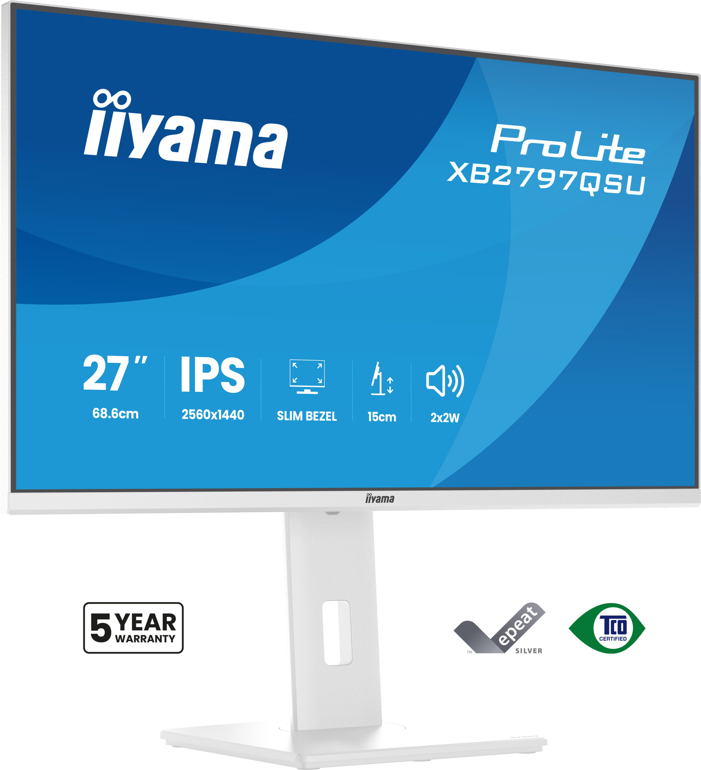 iiyama ProLite XB2797QSU-W1 computer monitor 68,6 cm (27") 2560 x 1440 Pixels Quad HD LED Wit - Afbeelding 2