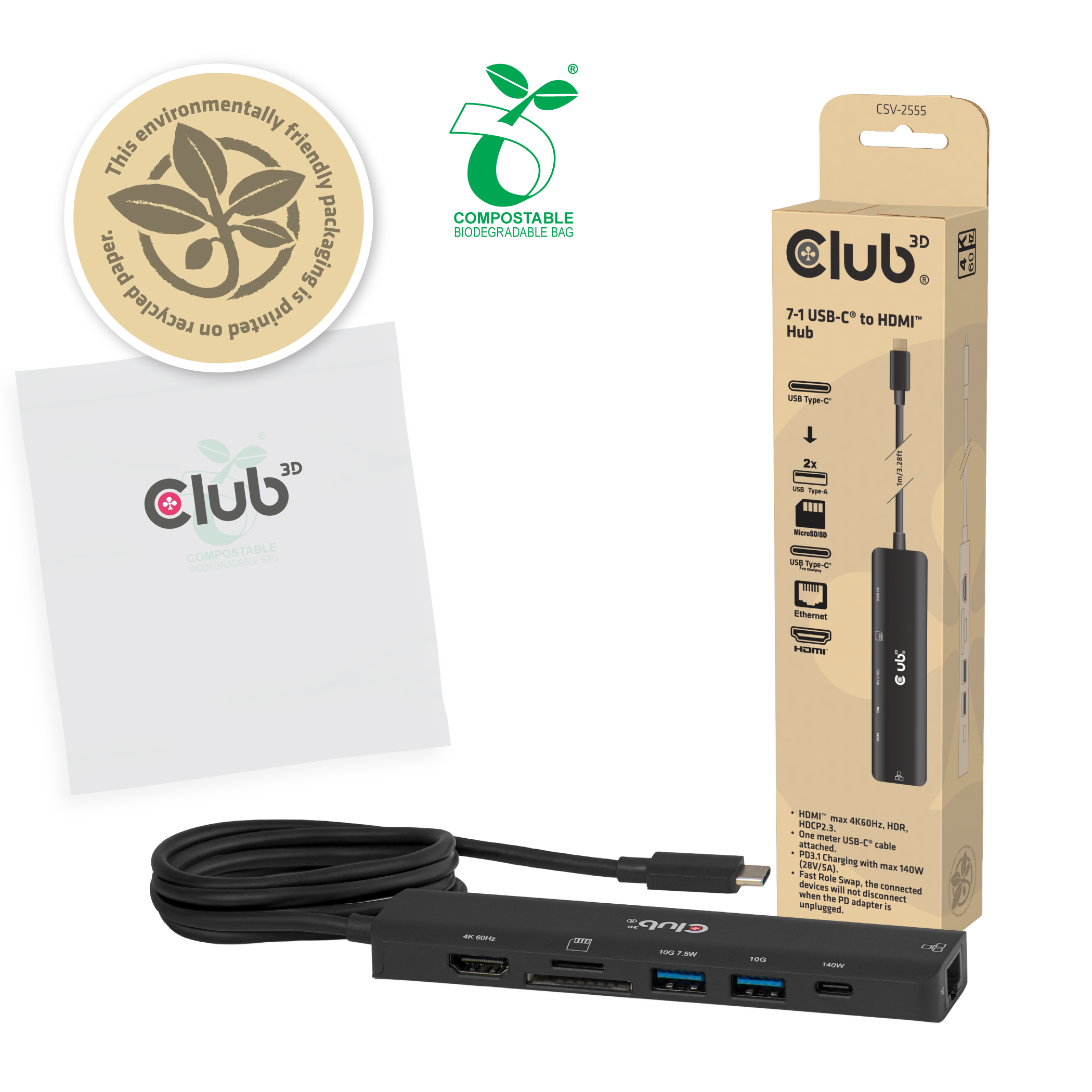 CLUB3D 7-1 USB-C® naar HDMI™-hub - Afbeelding 6