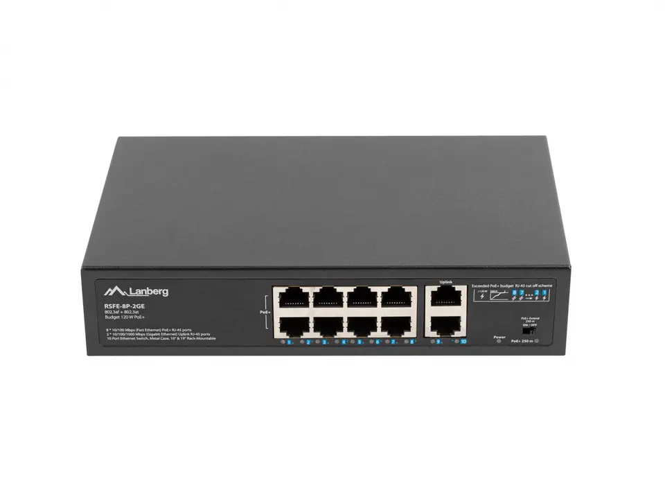 Lanberg Switch 8X 100MB DSP+/2X 1GB Rack 10/19 120W