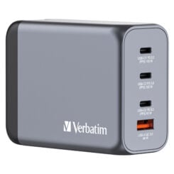 Verbatim 200 W GaN-wandoplader met vier poorten 2 x USB-C PD 100 W / 1 x USB-C PD 65 W / 1 x USB QC 3.0 (EU/VK/VS)
