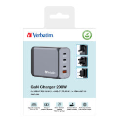 Verbatim 200 W GaN-wandoplader met vier poorten 2 x USB-C PD 100 W / 1 x USB-C PD 65 W / 1 x USB QC 3.0 (EU/VK/VS) - Afbeelding 8