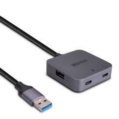 Lindy 43388 interface hub USB 3.2 Gen 1 (3.1 Gen 1) Type-A 5000 Mbit/s Zwart, Grijs