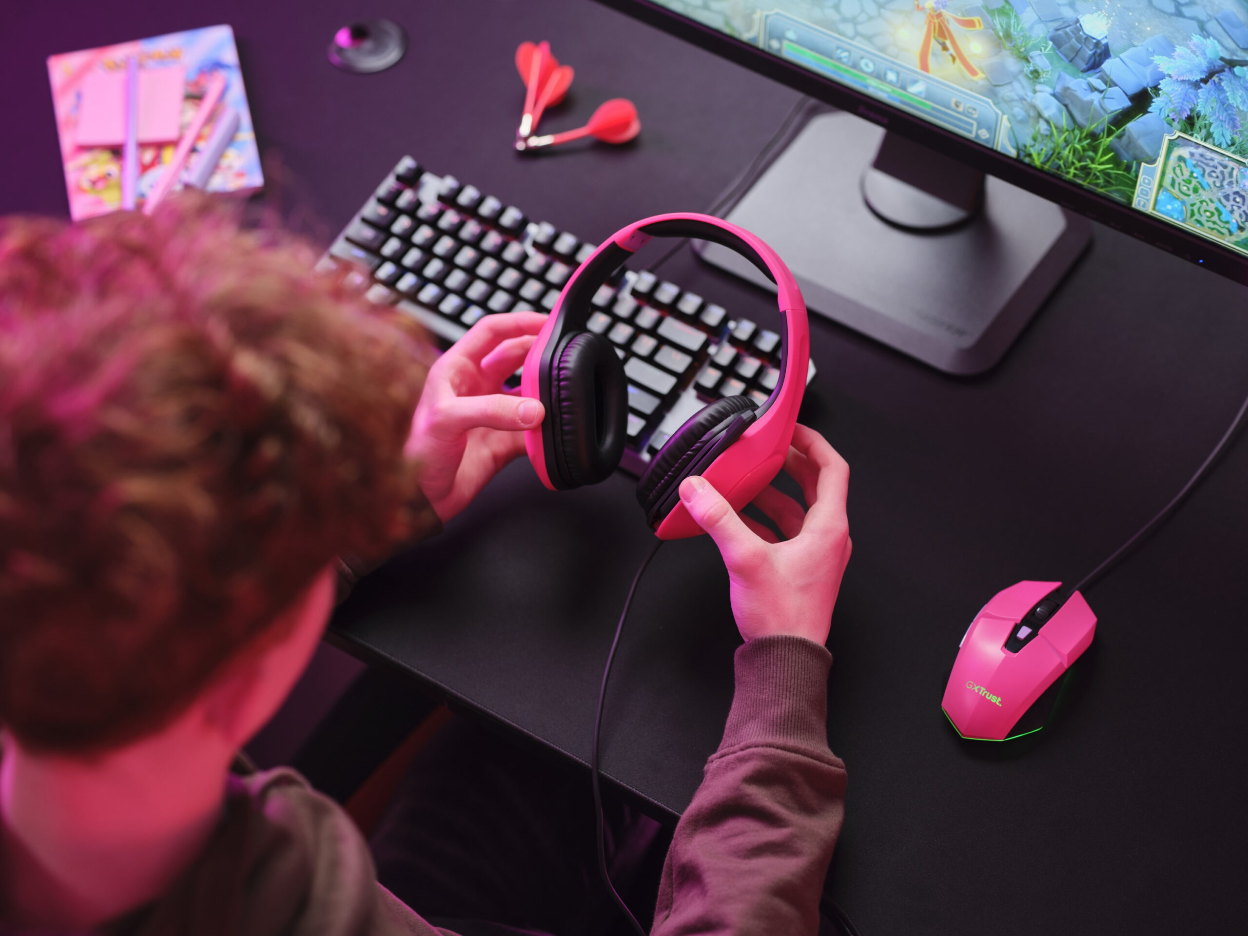 Trust GXT 415P Zirox Gaming Headset - Bedrade gamingheadset – Opklapbare microfoon – 50 mm drivers – Roze - Afbeelding 9