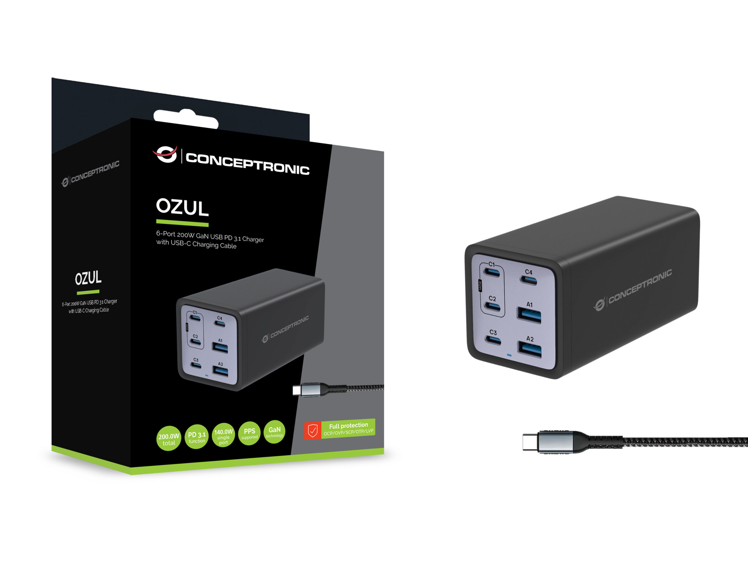 Conceptronic OZUL06BE oplader voor mobiele apparatuur Universeel Zwart AC Snel opladen Binnen - Afbeelding 4