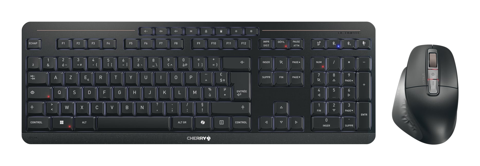 CHERRY Stream desktop ultimate toetsenbord Inclusief muis Thuis/Werk USB + RF Wireless + Bluetooth AZERTY Frans Zwart