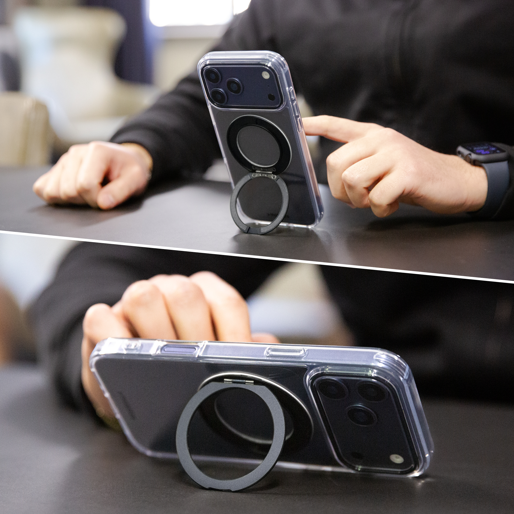 Mobilize MagSafe Compatible 360 Rotating Ring Stand Case Apple iPhone 15 Clear/Black - Afbeelding 7