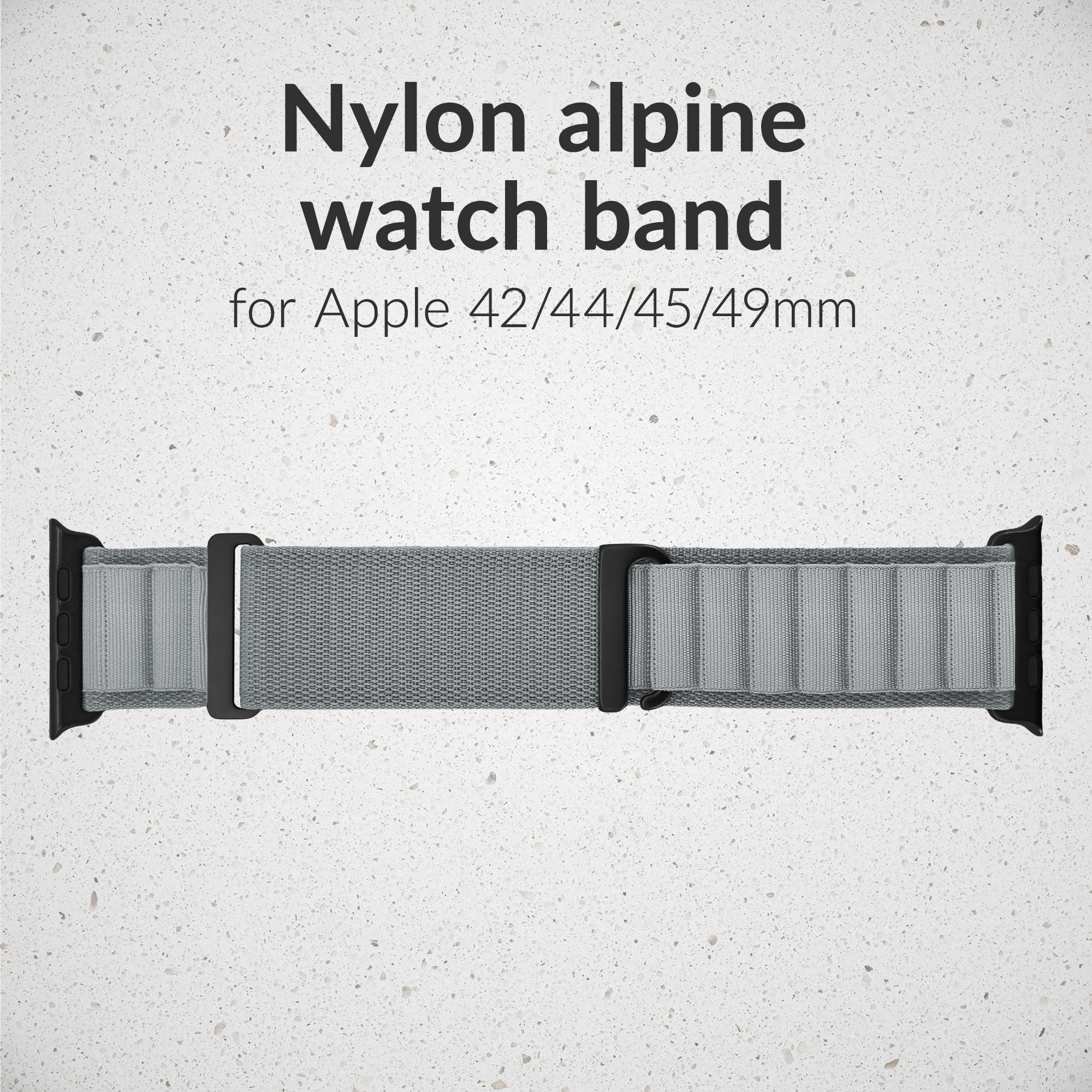 Mobilize Nylon Watch Band - Alpine - Black Connector - for Apple 42/44/45/49mm - Light Grey - Afbeelding 2