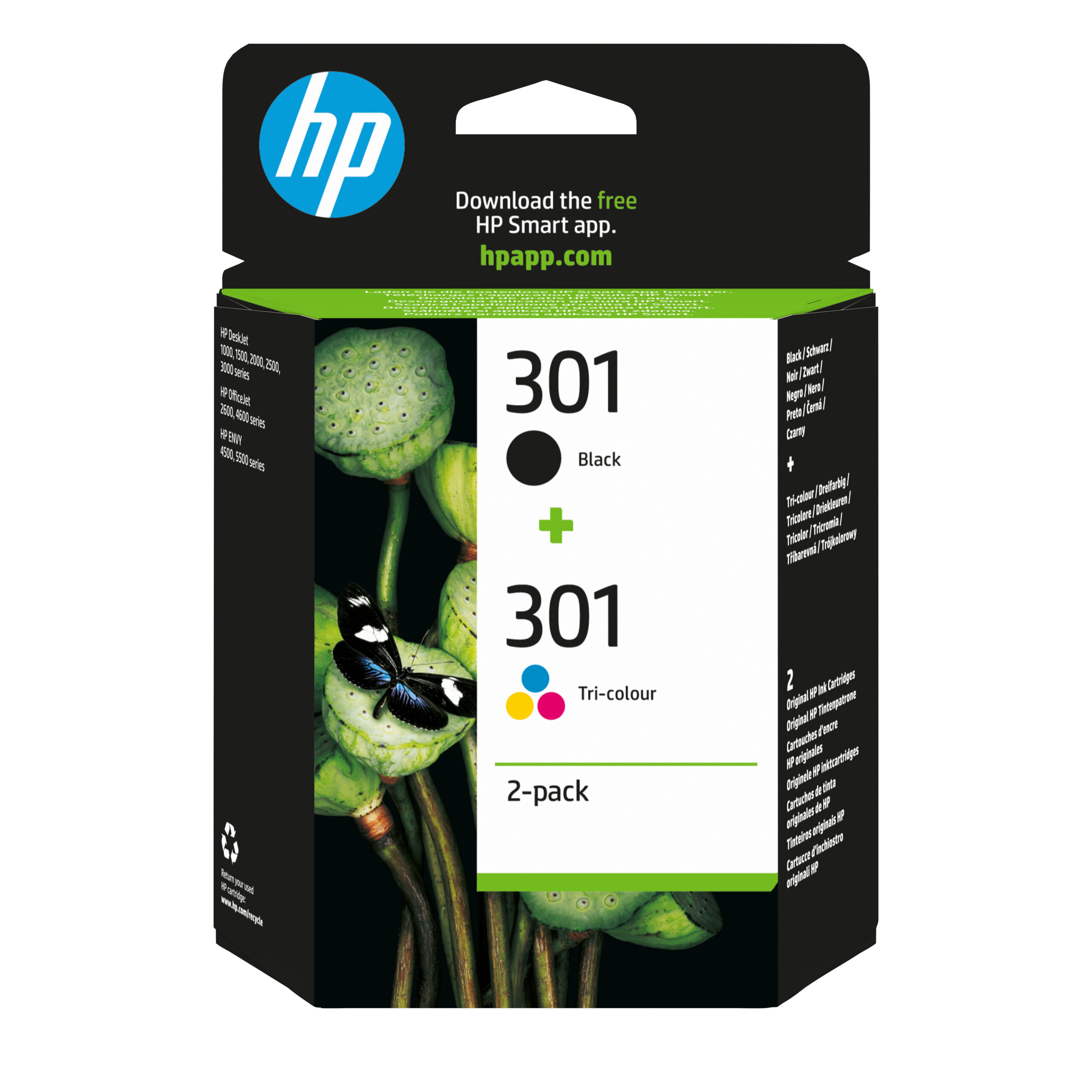 HP 301 originele zwarte/drie-kleuren inktcartridges, 2-pack - Afbeelding 2