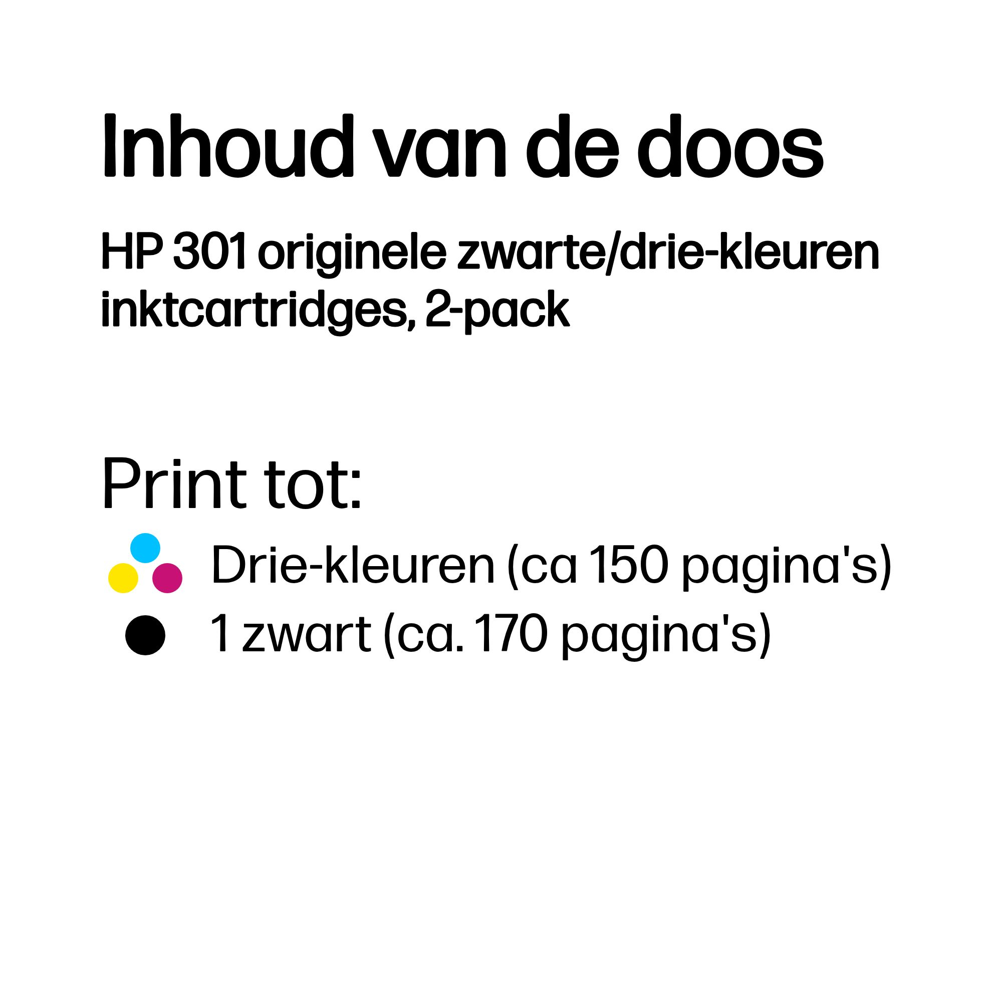 HP 301 originele zwarte/drie-kleuren inktcartridges, 2-pack - Afbeelding 4