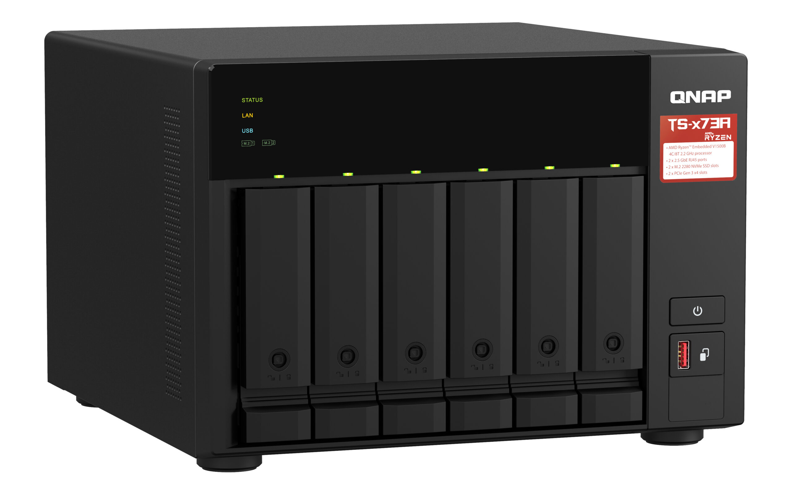 QNAP TS-673A NAS Tower Ryzen Embedded V1500B 8 GB DDR4 0 TB QNAP Turbo System Zwart - Afbeelding 3