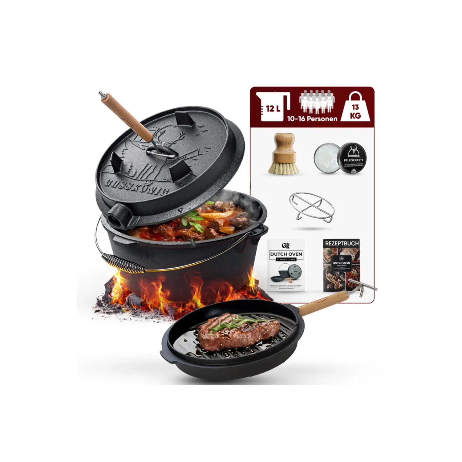 Gusskönig Eingebrannter Dutch Oven Set 12L ohne Füße