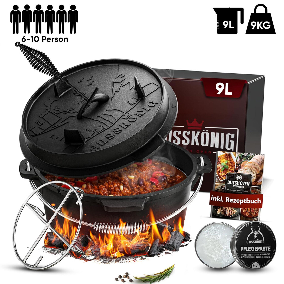 Gusskönig Klassisch Dutch Oven Set 9 L ohne Füße