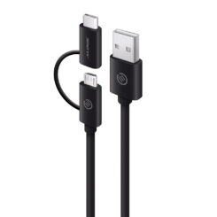 Alogic oplaadkabel 2in1 USB-C & Micro USB 1m zwart