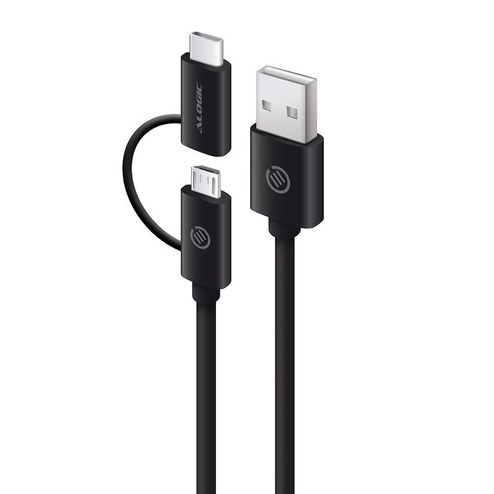 Alogic oplaadkabel 2in1 USB-C & Micro USB 1m zwart