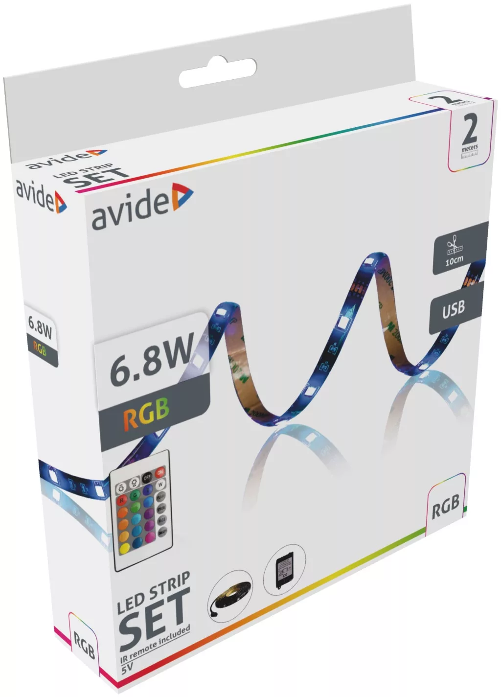 Avide LED Streifen Blister 5V SMD5050 30LED RGB IP65 2m