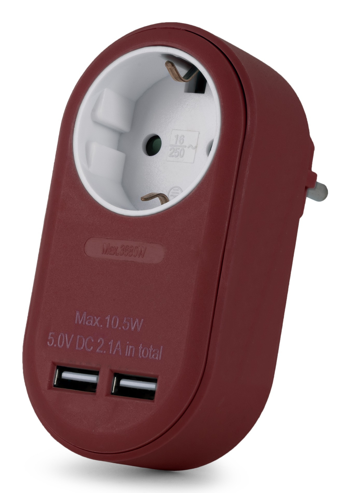 Entac Steckdosenadapter + 2x USB-A burgundy