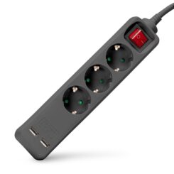 Entac Steckdosenleiste 3fach 2x USB-A, 1,5m schwarz